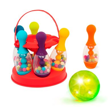 Игровой набор - СВЕРКАЮЩИЙ БОУЛИНГ (красный, 6 кеглей, шар, подставка), Красный