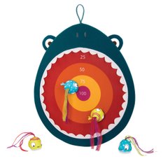 Дартс для детей - ГОЛОДНАЯ АКУЛА (1 мишень, 4 мячика-рыбки)