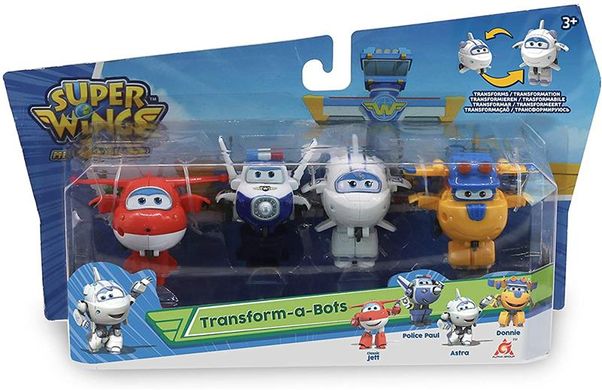 Игровой набор Super Wings Transform-a-bots, 4 фигурки-трансформеры, Джетт, Пол, Астра, Донни строитель