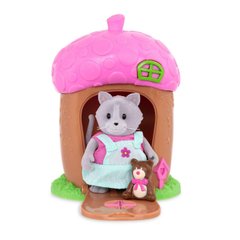 Игровой набор Li'l Woodzeez Домик с сюрпризом (розовая крыша, 1 фигурка котика, 1 аксессуар)