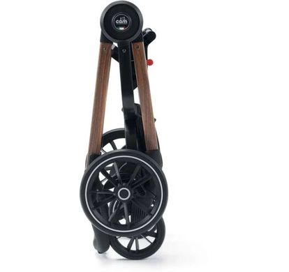 Универсальная коляска 2 в 1 CAM Techno Milano, чёрный с цветочным принтом, рама "под дерево"